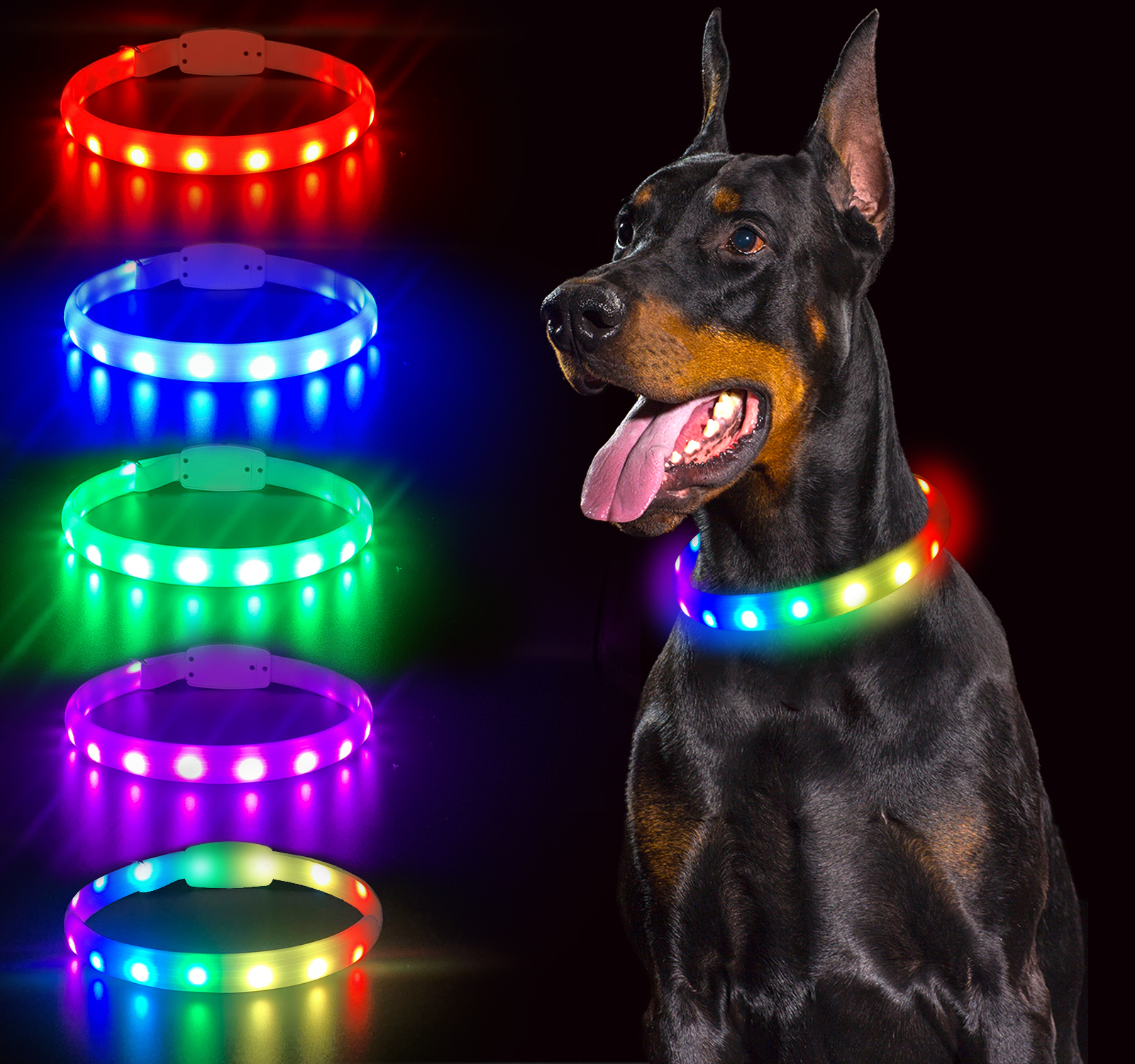 LED Light-Up Flashing Dog Cat Collar Full Plain Design Red Colour SALE !!! 